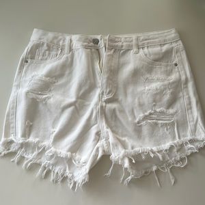 Shein Raw Hemmed Ripped Denim White Shorts